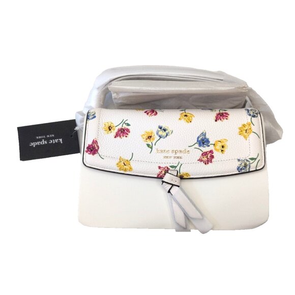 Kate Spade Knott Tulip Toss Embossed Pebbled Leather Flap Crossbody Cream - New - Picture 1 of 5
